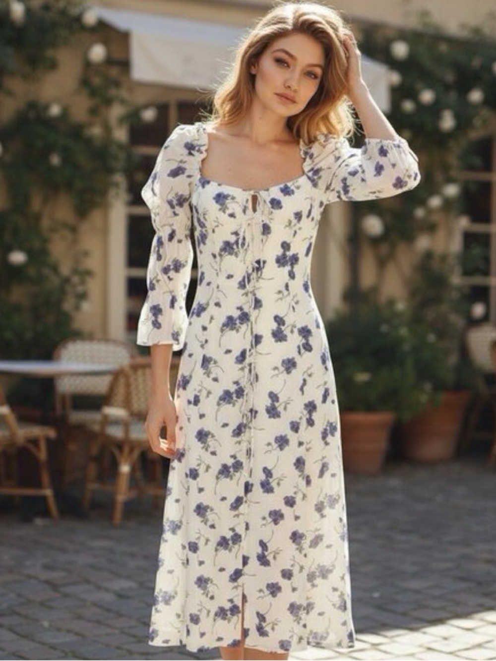 Reformation Roberta Midi Dress in Blueberries White & Blue Floral Print Size:0